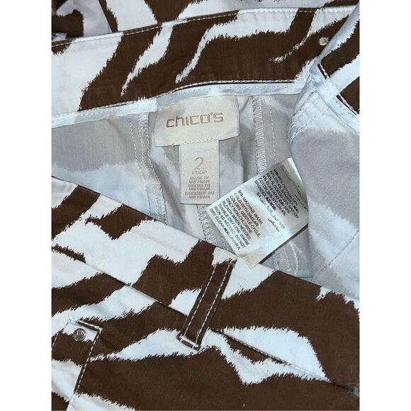 Chico's Brown & White Animal  Print Cropped Pants Capris Size 12 - Picture 4 of 4